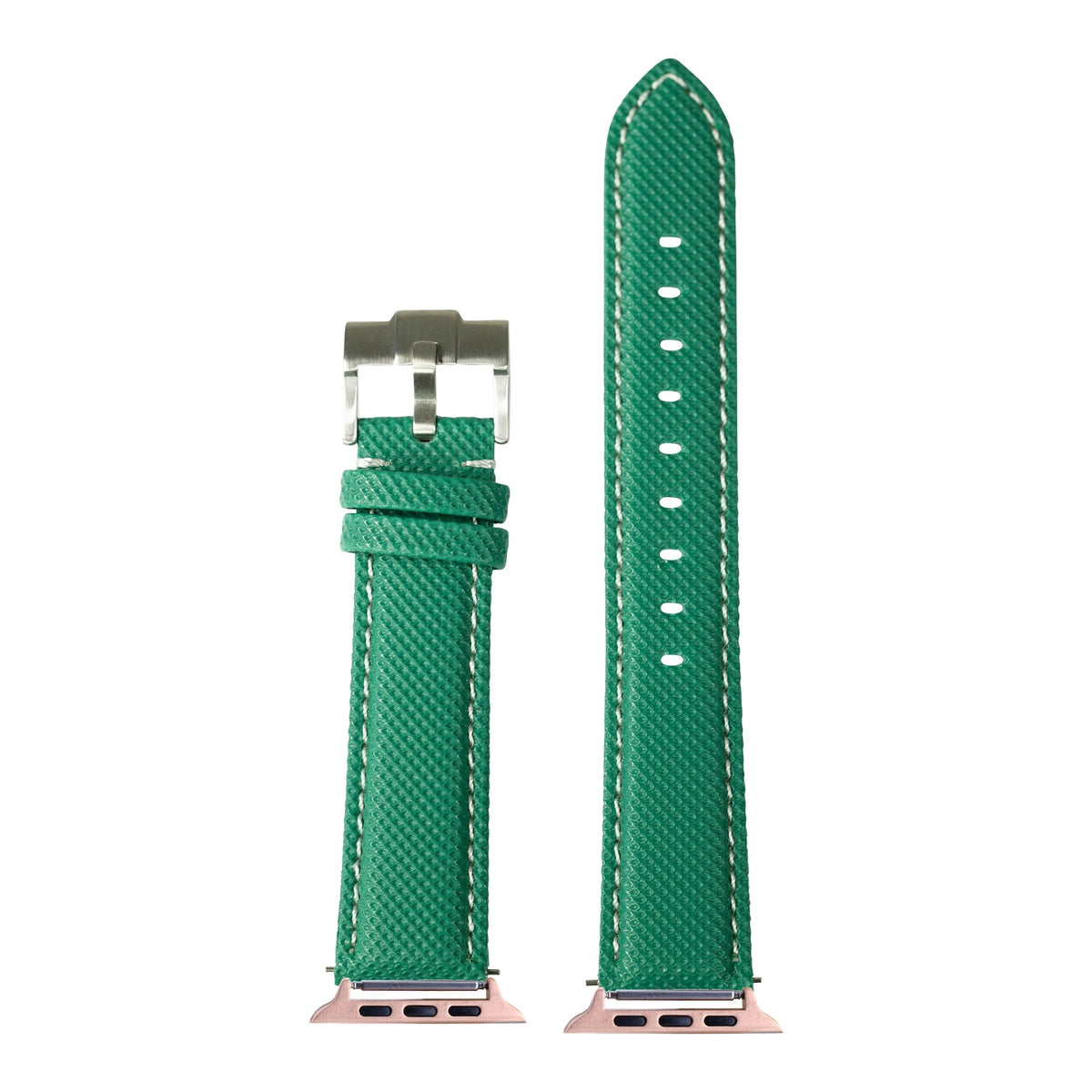[Apple Watch] Sailcloth - Emerald Green | White Stitching with Rose Gold Apple Watch connecters