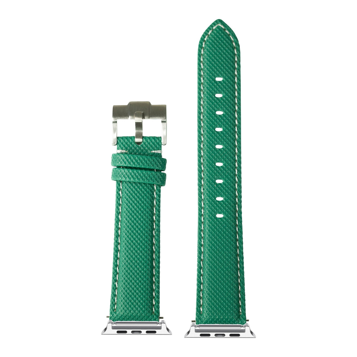 [Apple Watch] Sailcloth - Emerald Green | White Stitching with Silver Apple Watch connecters