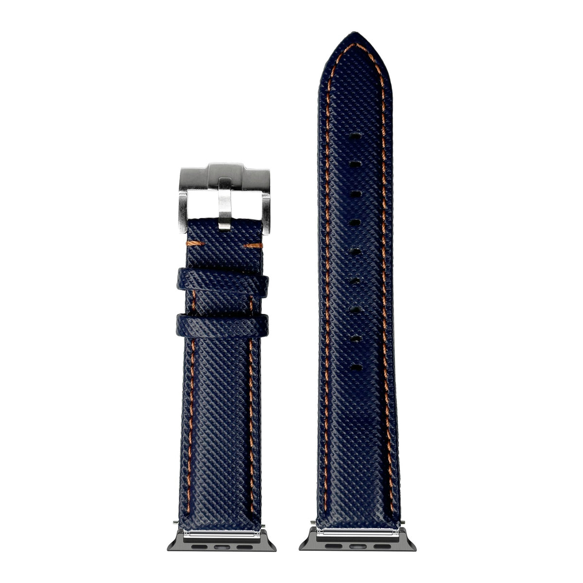 [Apple Watch] Sailcloth - Navy Blue | Orange Stitching with Black Apple Watch connecters