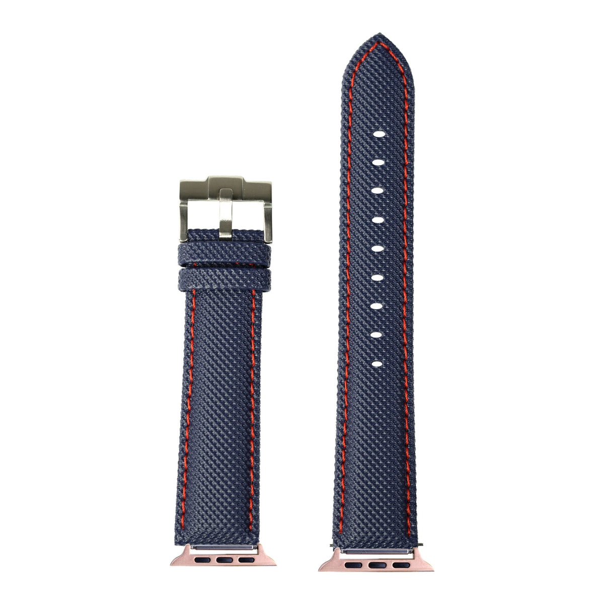 [Apple Watch] Sailcloth - Navy Blue | Red Stitching with Rose Gold Apple Watch connecters