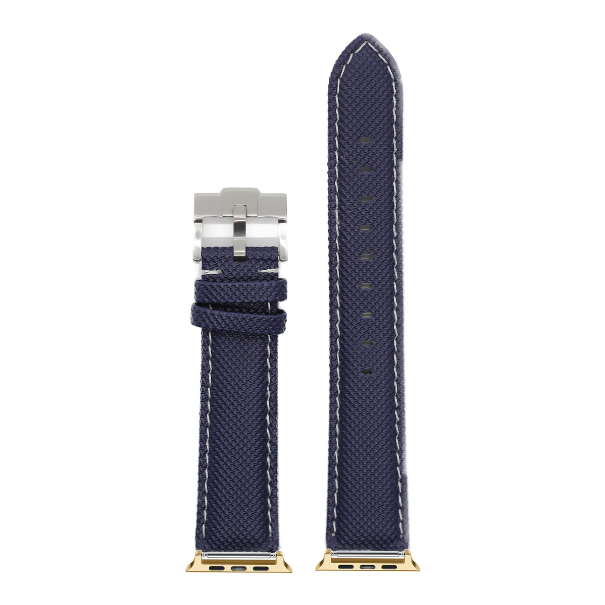 [Apple Watch] Sailcloth - Navy Blue | White Stitching with Gold Apple Watch connecters