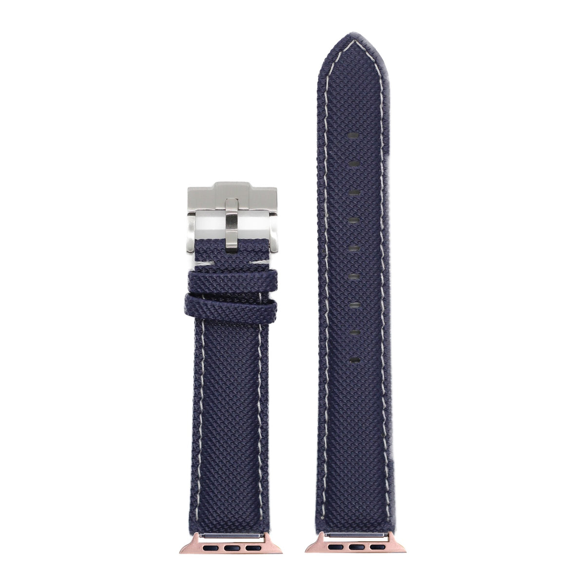 [Apple Watch] Sailcloth - Navy Blue | White Stitching with Rose Gold Apple Watch connecters