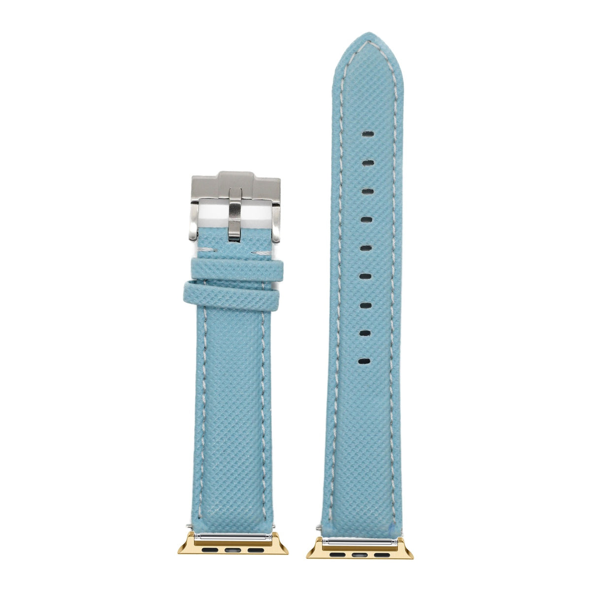 [Apple Watch] Sailcloth - Sky Blue | White Stitching with Gold Apple Watch connecters