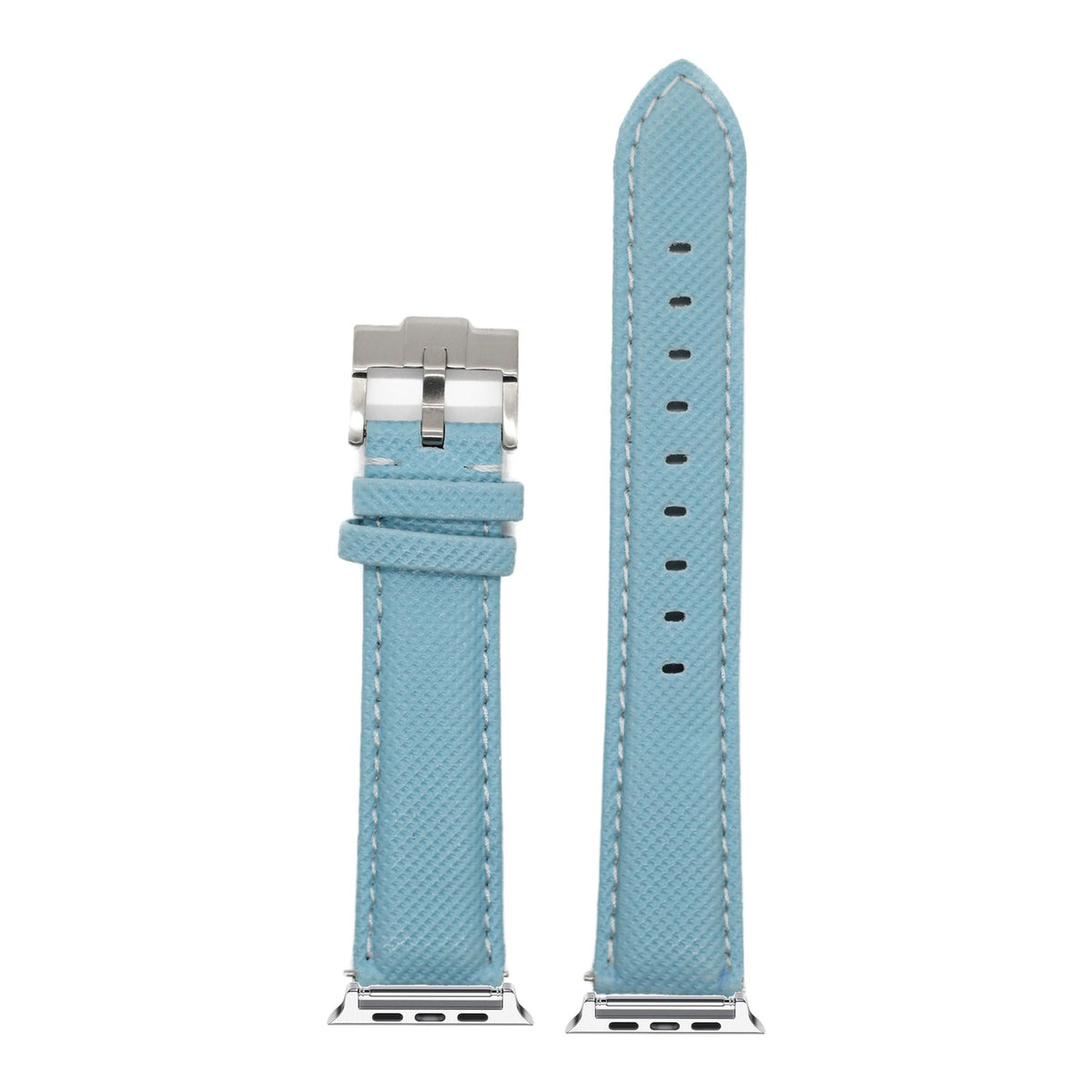 [Apple Watch] Sailcloth - Sky Blue | White Stitching with Silver Apple Watch connecters