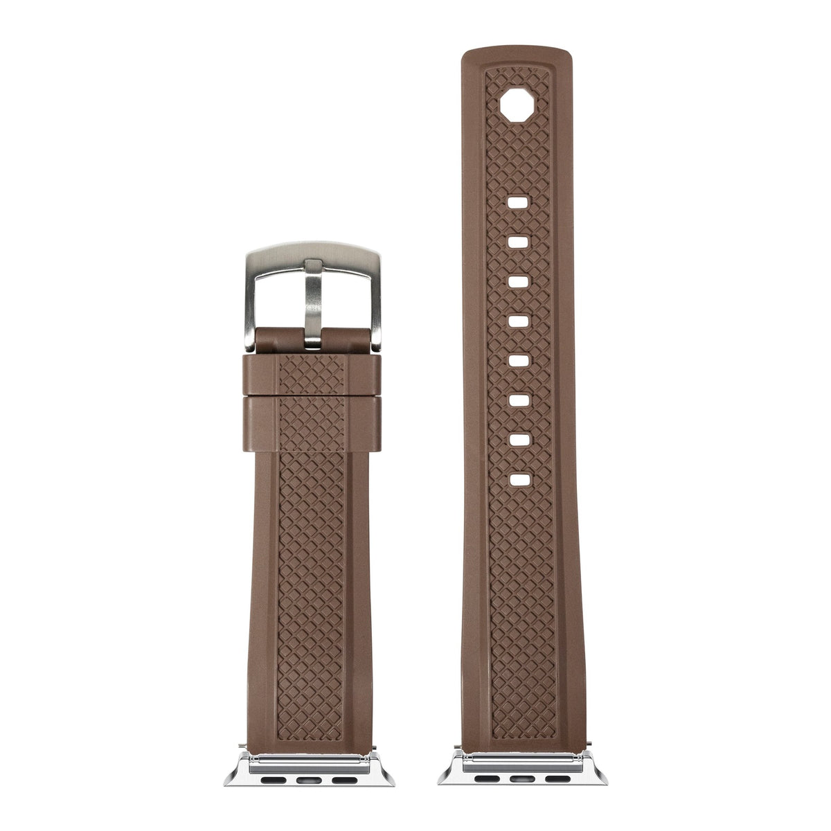 [Apple Watch] GridLock FKM Rubber - Coffee Brown with Silver Apple Watch connecters