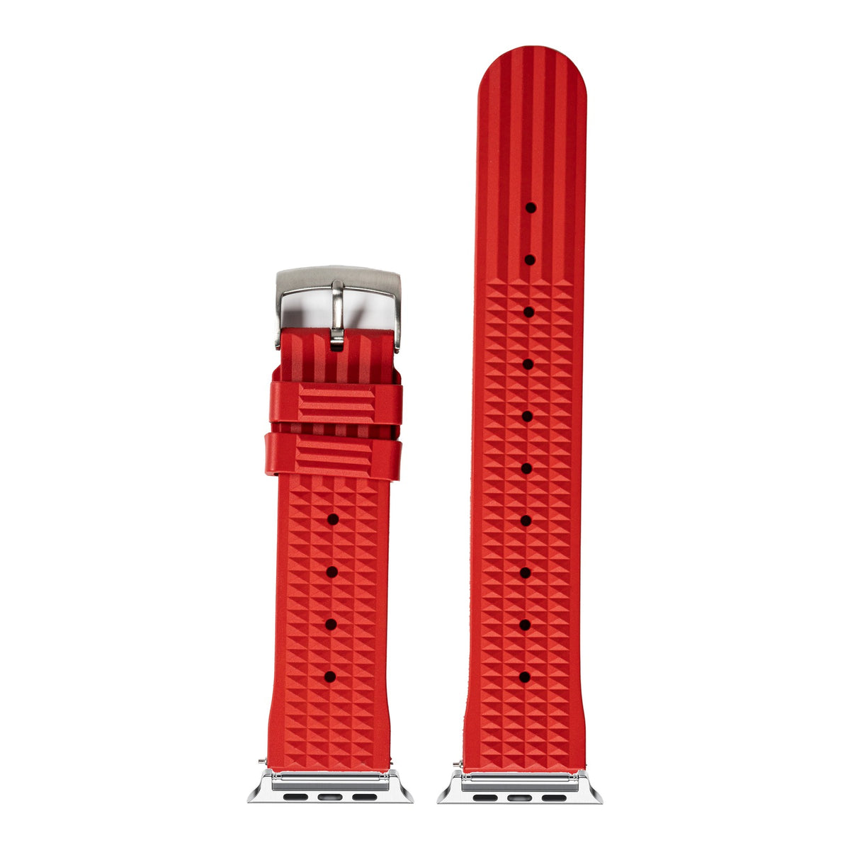 [Apple Watch] King Waffle FKM Rubber - Red with Silver Apple Watch connecters
