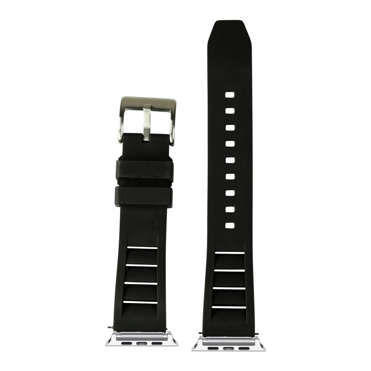 [Apple Watch] Shark Fin FKM Rubber - Black with Silver Apple Watch connecters