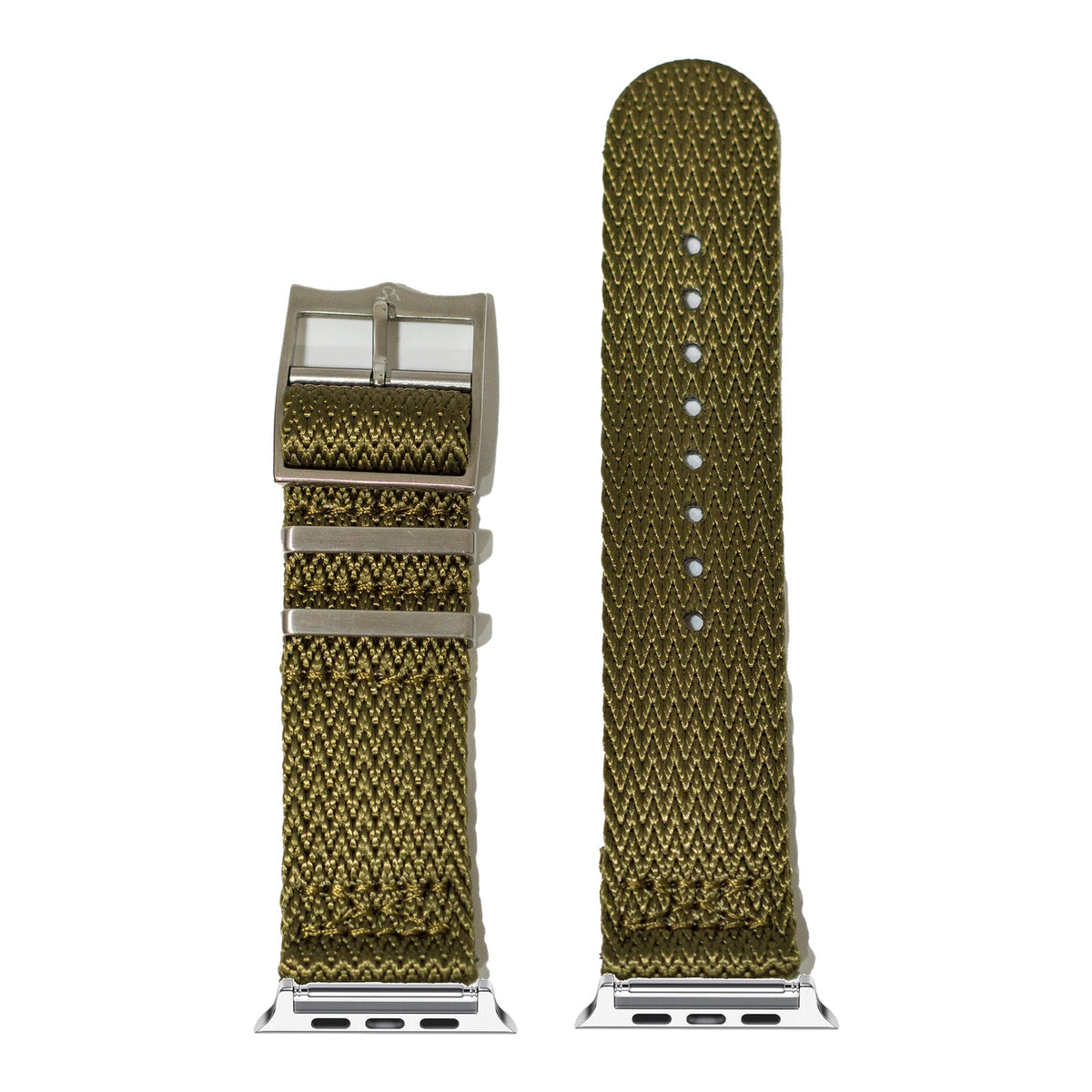 [Apple Watch] Sharktooth Militex - Army Green with Silver Apple Watch connecters