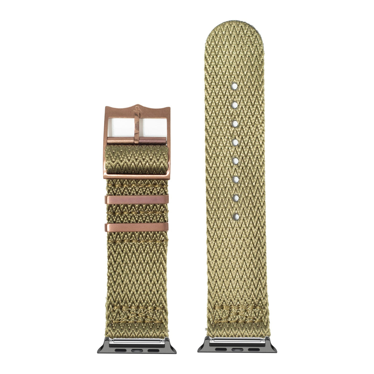 [Apple Watch] Sharktooth Militex - Army Green [Bronze Coloured Hardware] with Black Apple Watch connecters