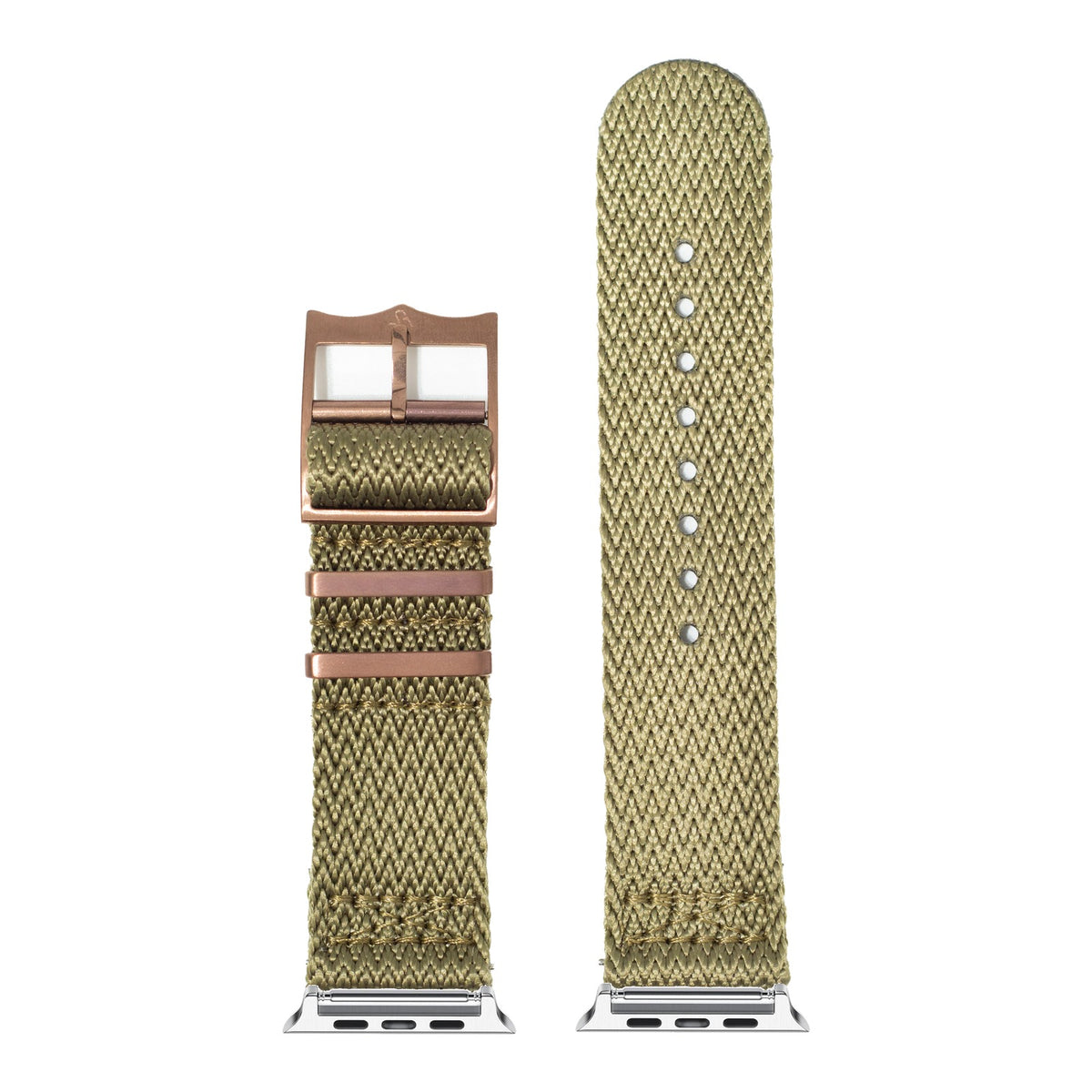 [Apple Watch] Sharktooth Militex - Army Green [Bronze Coloured Hardware] with Silver Apple Watch connecters