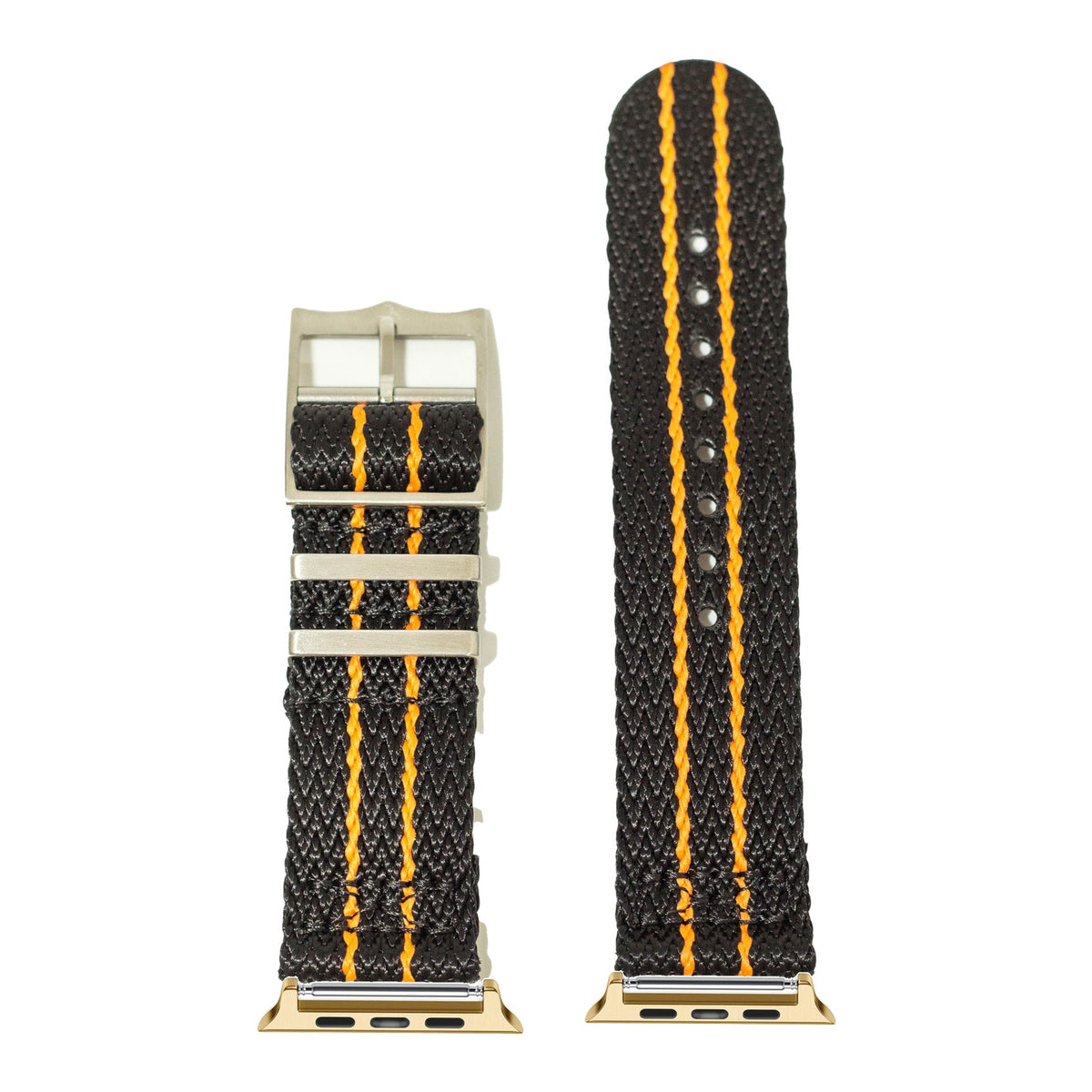 [Apple Watch] Sharktooth Militex - Black / Orange with Gold Apple Watch connecters
