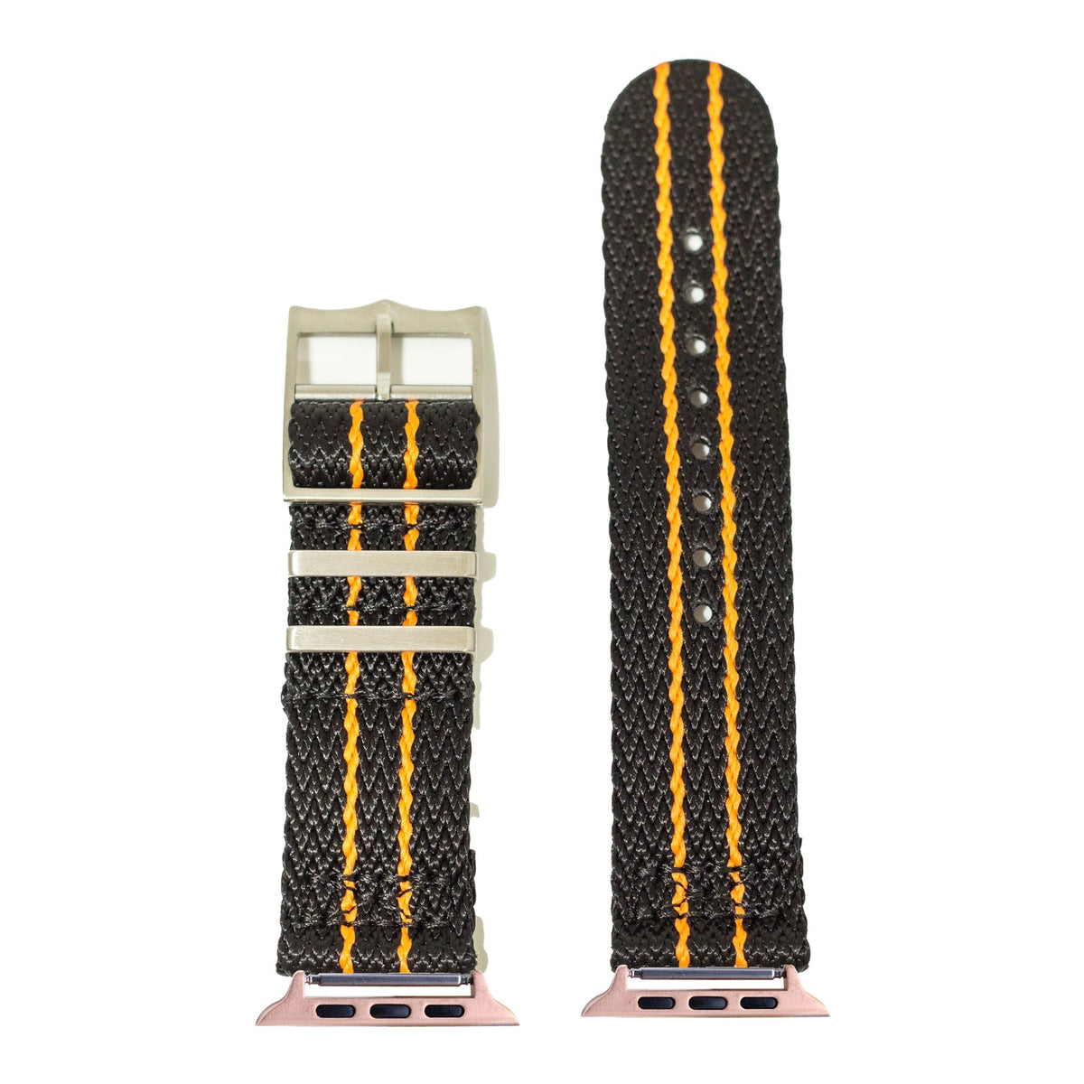 [Apple Watch] Sharktooth Militex - Black / Orange with Rose Gold Apple Watch connecters