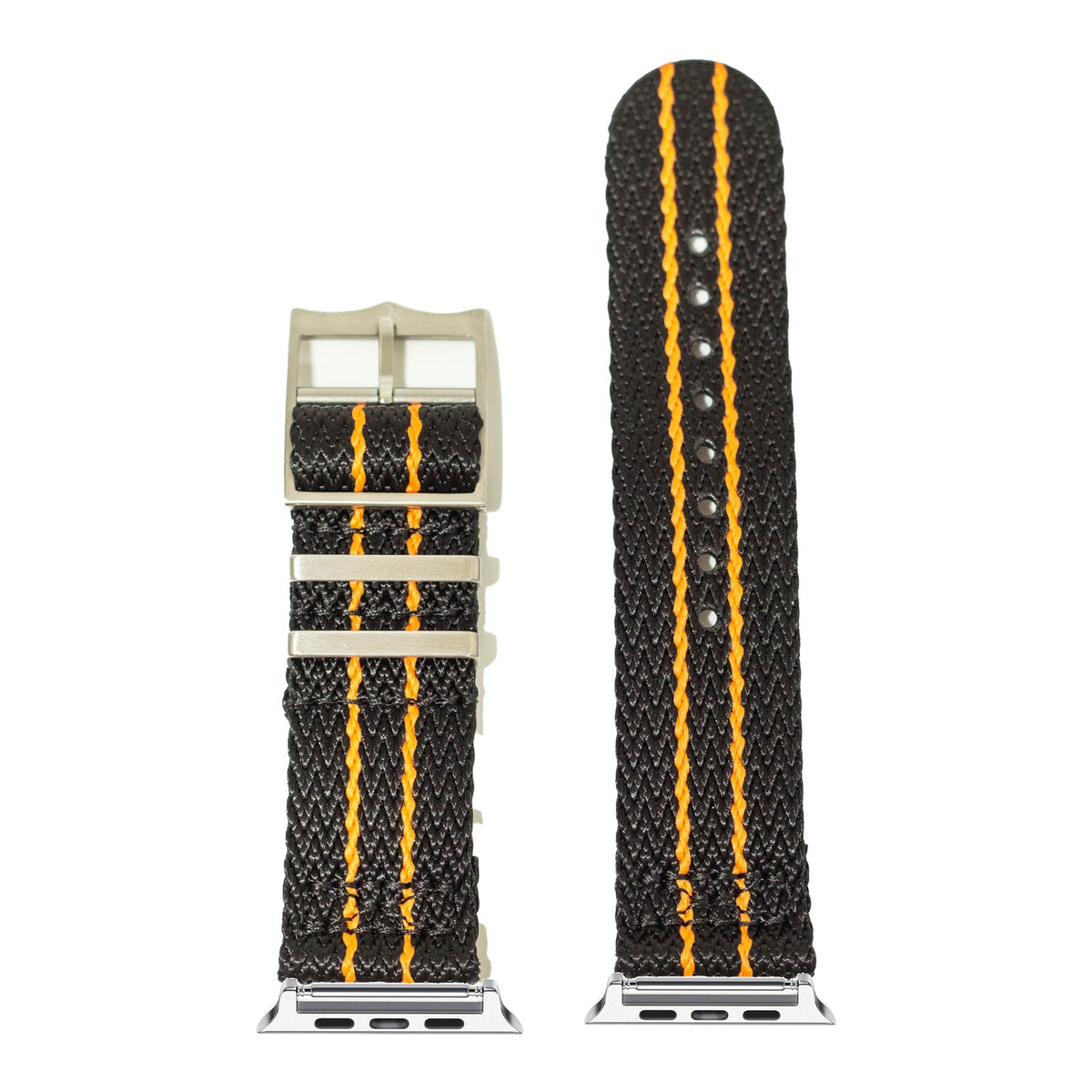 [Apple Watch] Sharktooth Militex - Black / Orange with Silver Apple Watch connecters