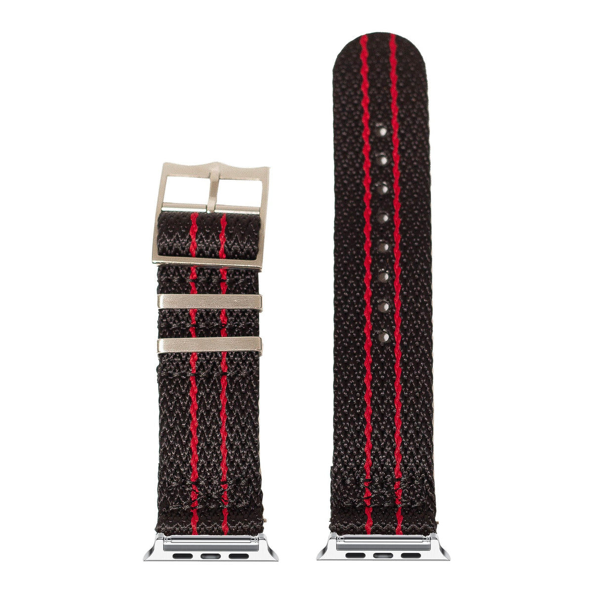 [Apple Watch] Sharktooth Militex - Black / Red with Silver Apple Watch connecters