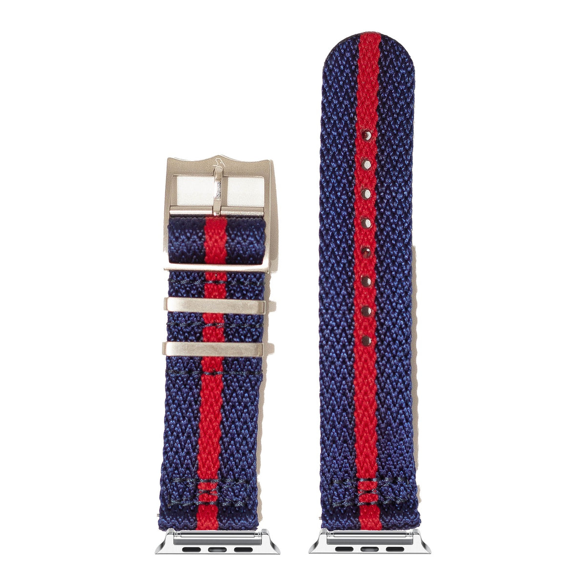 [Apple Watch] Sharktooth Militex - Blue / Red with Silver Apple Watch connecters