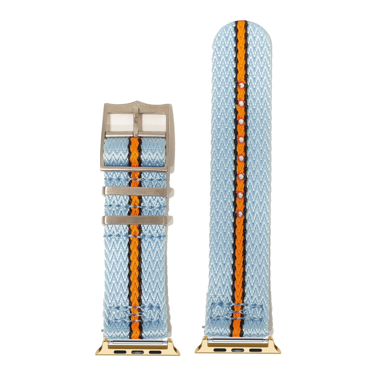 [Apple Watch] Sharktooth Militex - Sky Blue / Black / Orange with Gold Apple Watch connecters