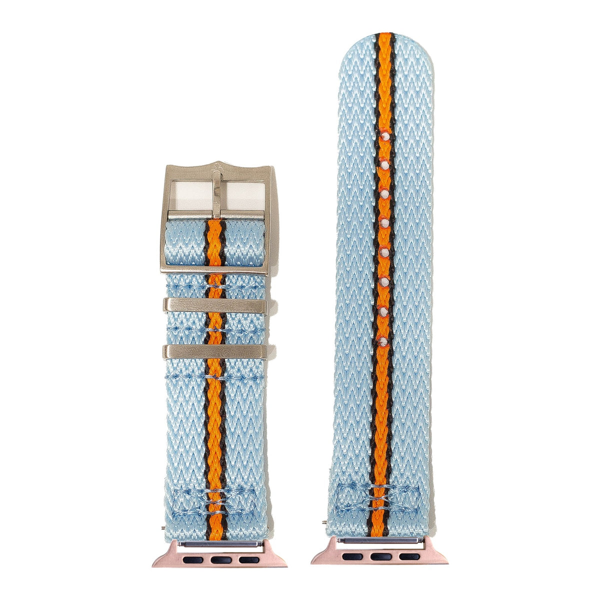 [Apple Watch] Sharktooth Militex - Sky Blue / Black / Orange with Rose Gold Apple Watch connecters