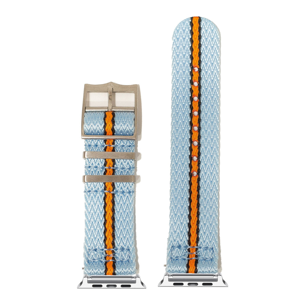 [Apple Watch] Sharktooth Militex - Sky Blue / Black / Orange with Silver Apple Watch connecters