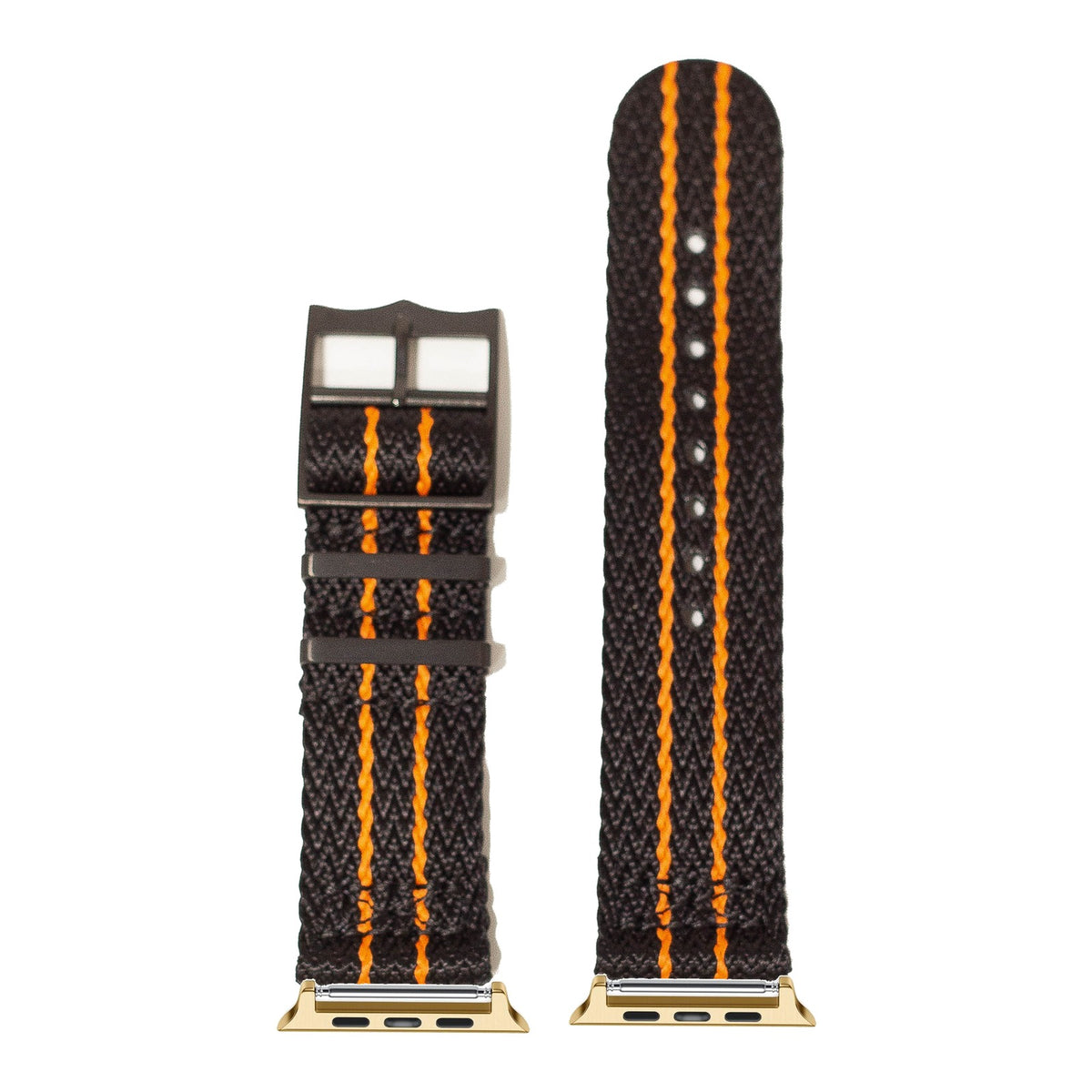 [Apple Watch] Sharktooth Militex - Stealth Black/Orange [Black Hardware] with Gold Apple Watch connecters