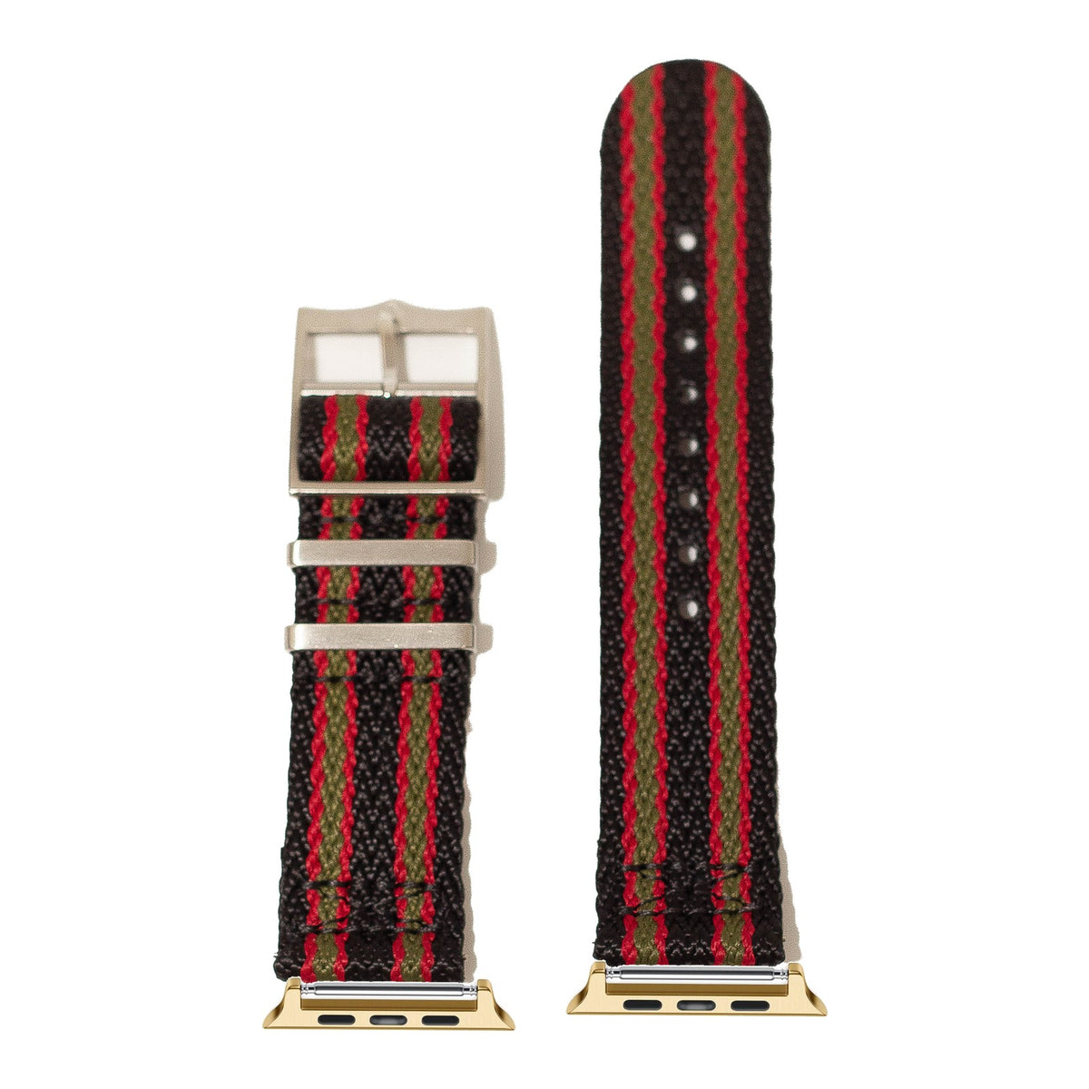 [Apple Watch] Sharktooth Militex - Vintage Bond (Black/Red/Green) with Gold Apple Watch connecters