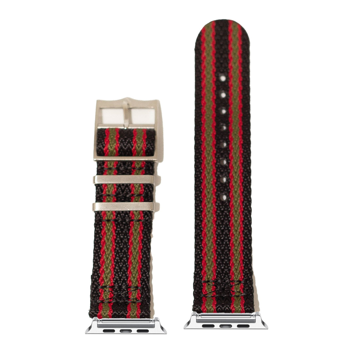 [Apple Watch] Sharktooth Militex - Vintage Bond (Black/Red/Green) with Silver Apple Watch connecters