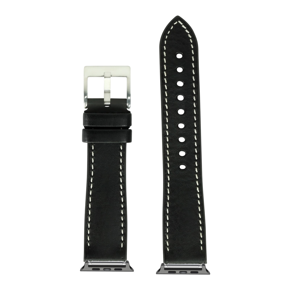 [Apple Watch] Italian Leather & FKM Rubber Hybrid - Black with Black Apple Watch connecters