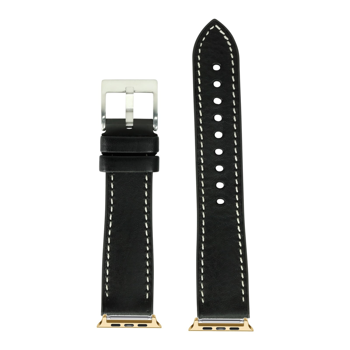 [Apple Watch] Italian Leather & FKM Rubber Hybrid - Black with Gold Apple Watch connecters