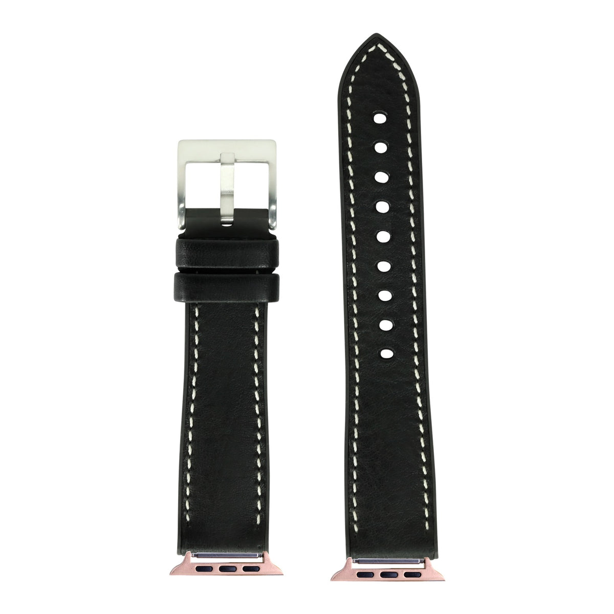 [Apple Watch] Italian Leather & FKM Rubber Hybrid - Black with Rose Gold Apple Watch connecters