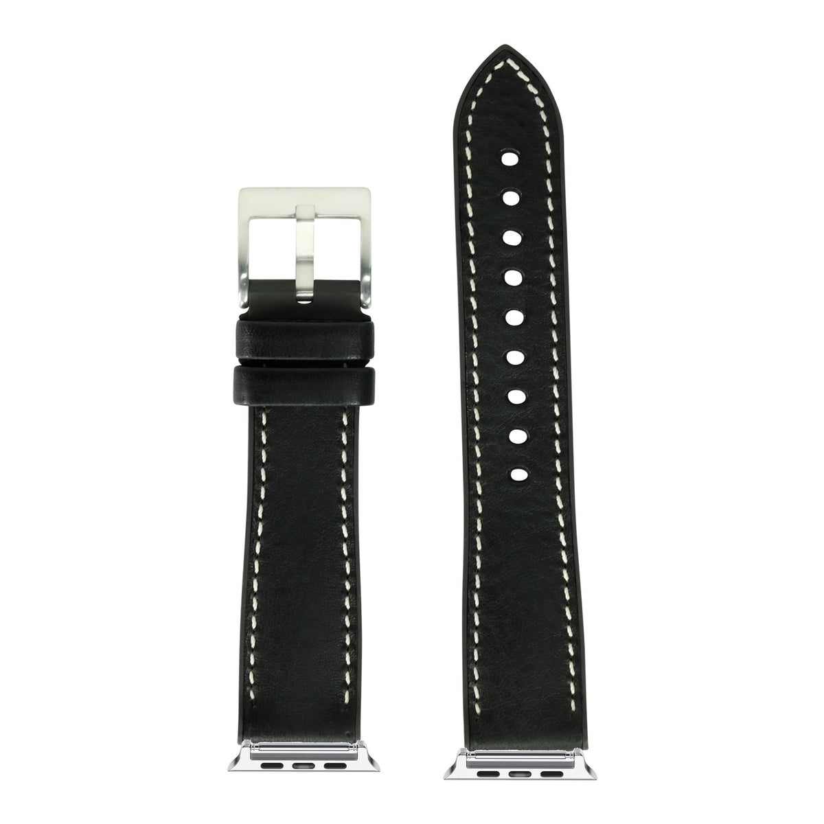[Apple Watch] Italian Leather & FKM Rubber Hybrid - Black with Silver Apple Watch connecters