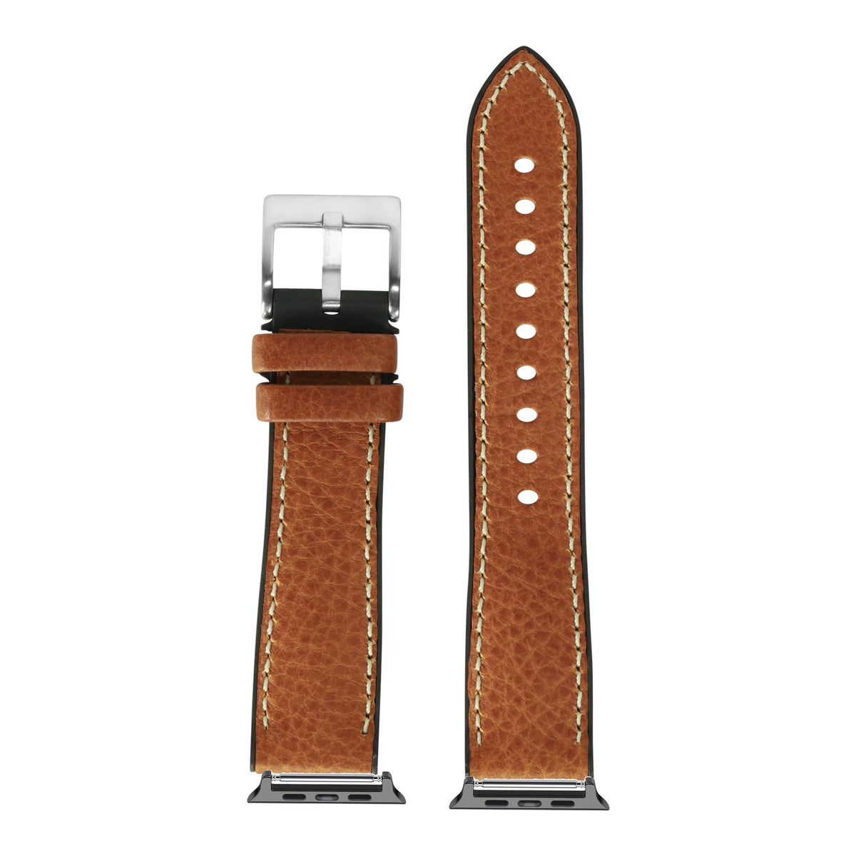 [Apple Watch] Italian Leather & FKM Rubber Hybrid - Brown with Black Apple Watch connecters
