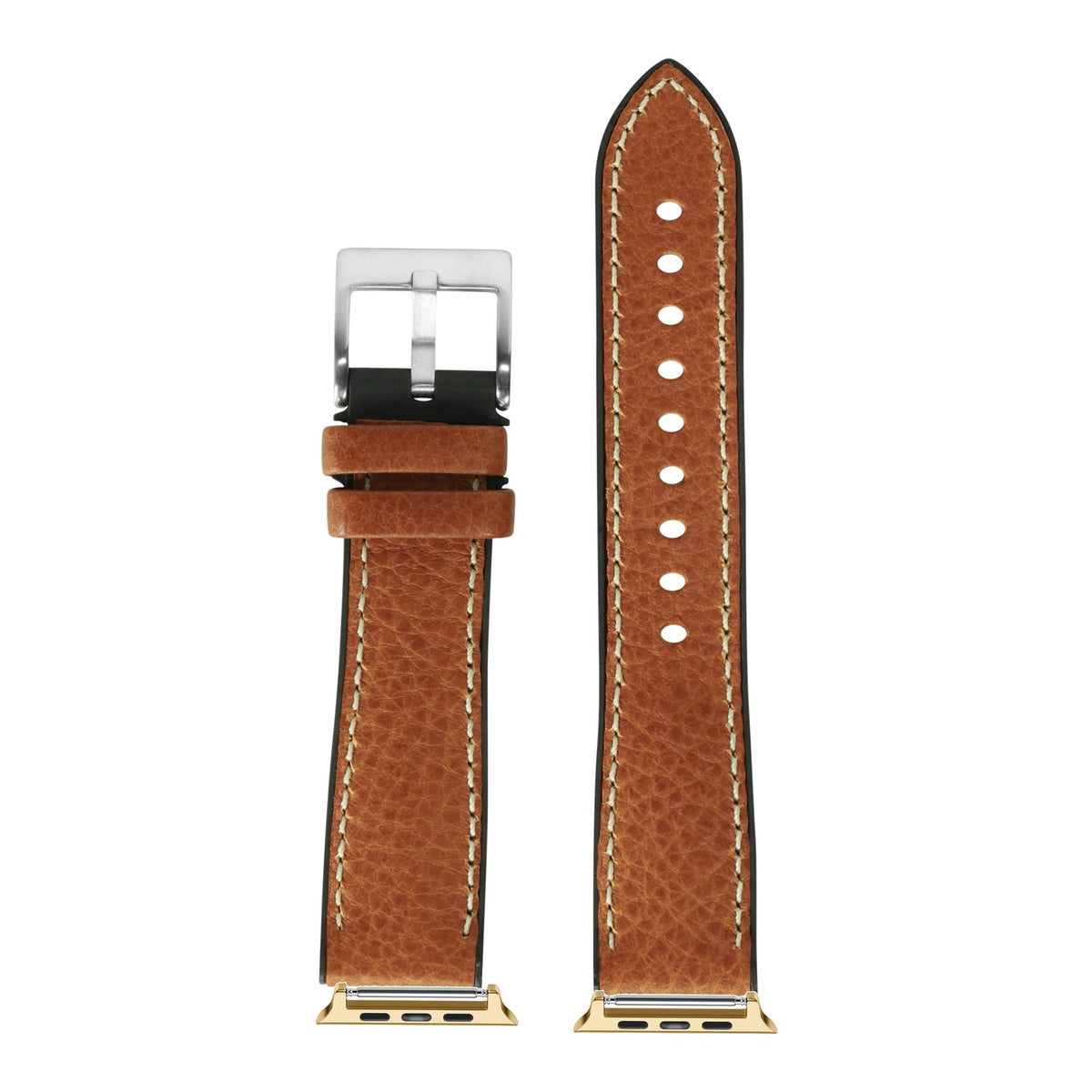 [Apple Watch] Italian Leather & FKM Rubber Hybrid - Brown with Gold Apple Watch connecters
