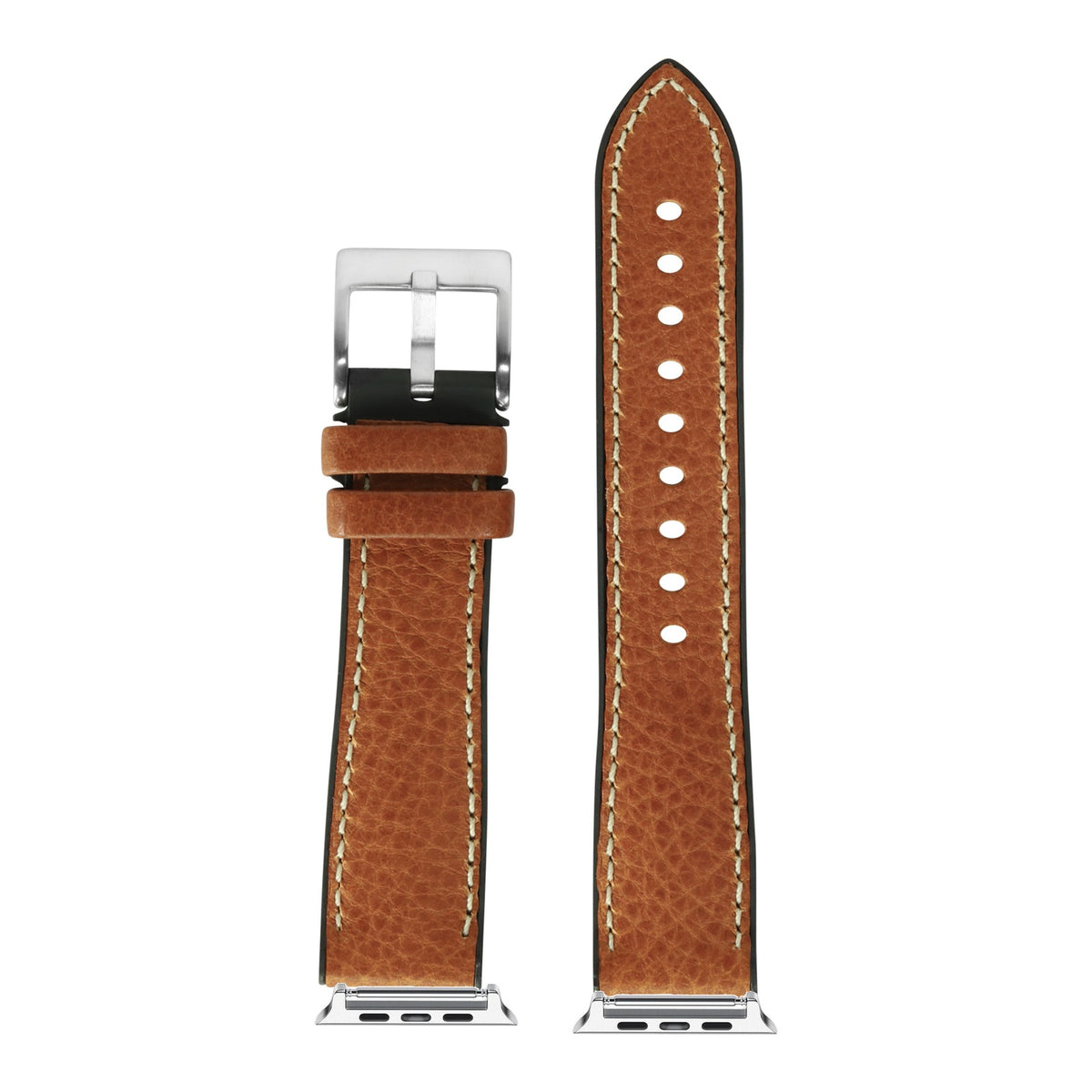 [Apple Watch] Italian Leather & FKM Rubber Hybrid - Brown with Silver Apple Watch connecters
