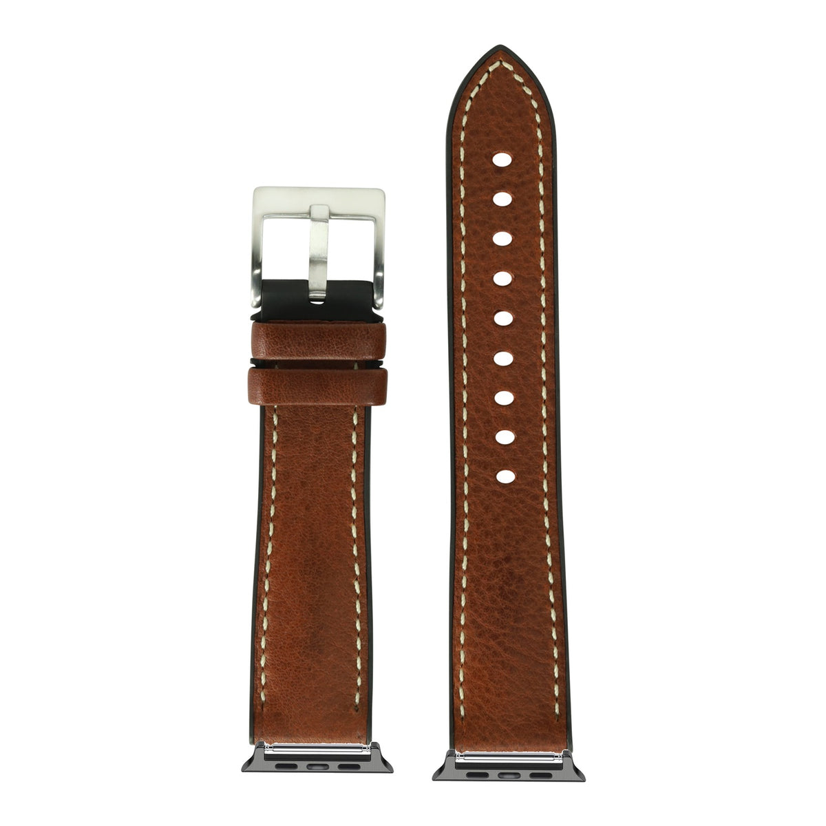 [Apple Watch] Italian Leather & FKM Rubber Hybrid - Dark Brown with Black Apple Watch connecters