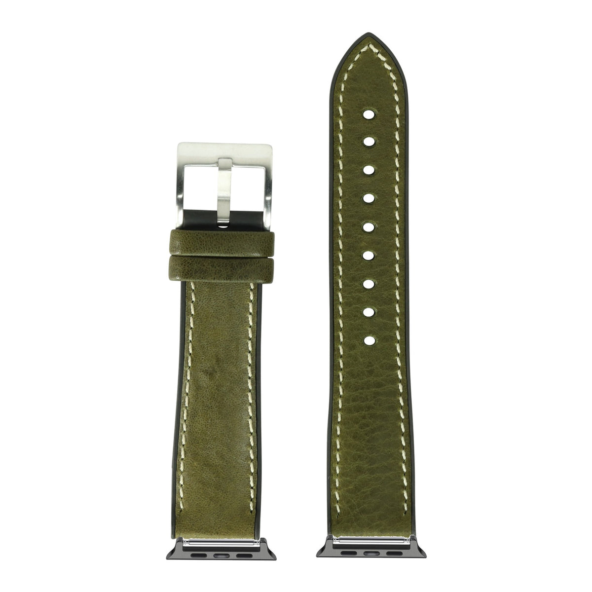 [Apple Watch] Italian Leather & FKM Rubber Hybrid - Green with Black Apple Watch connecters