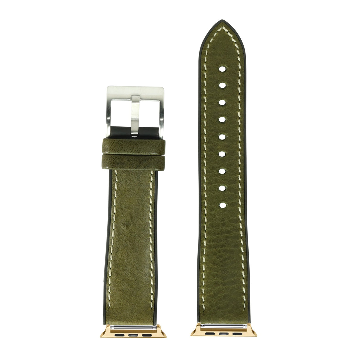 [Apple Watch] Italian Leather & FKM Rubber Hybrid - Green with Gold Apple Watch connecters