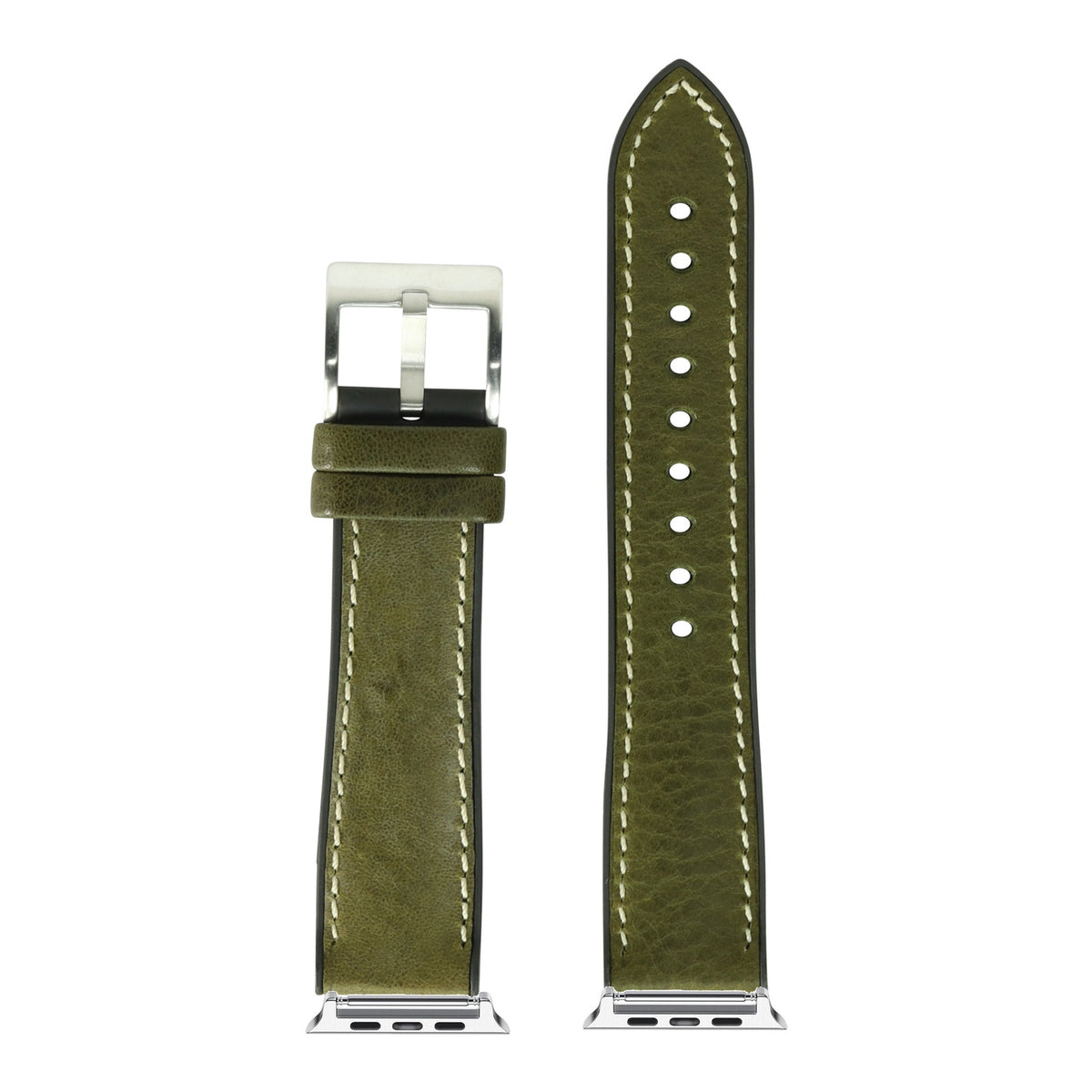 [Apple Watch] Italian Leather & FKM Rubber Hybrid - Green with Silver Apple Watch connecters