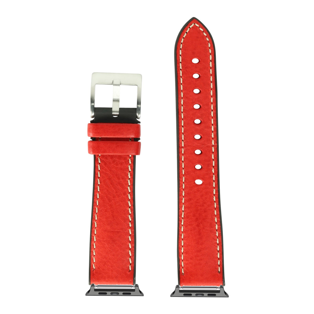 [Apple Watch] Italian Leather & FKM Rubber Hybrid - Red with Black Apple Watch connecters