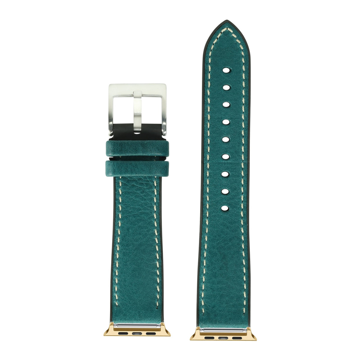 [Apple Watch] Italian Leather & FKM Rubber Hybrid - Slate Blue with Gold Apple Watch connecters