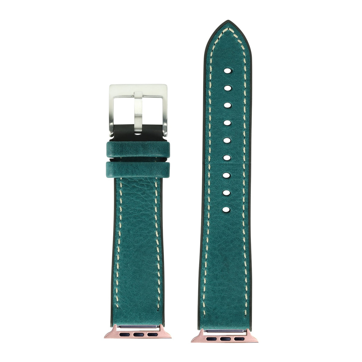 [Apple Watch] Italian Leather & FKM Rubber Hybrid - Slate Blue with Rose Gold Apple Watch connecters