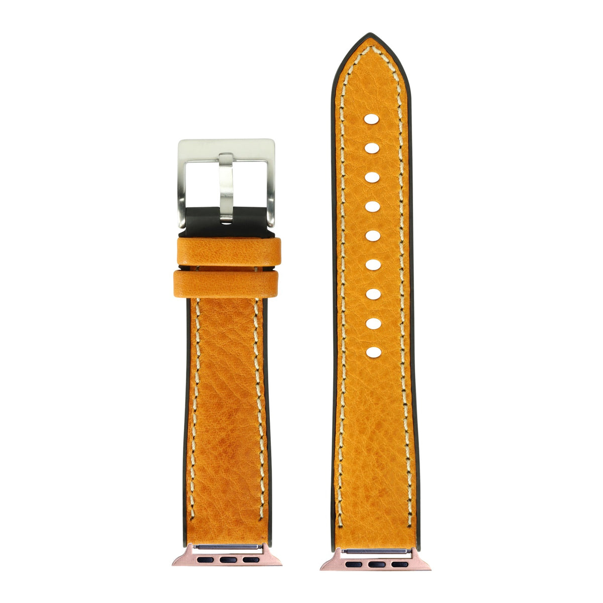 [Apple Watch] Italian Leather & FKM Rubber Hybrid - Tan with Rose Gold Apple Watch connecters
