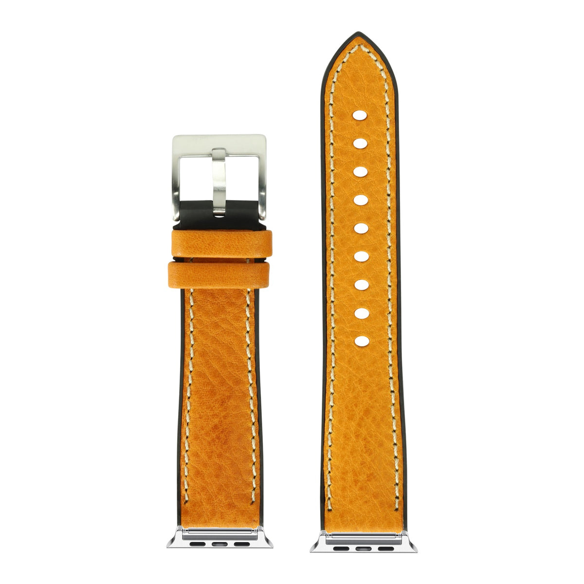 [Apple Watch] Italian Leather & FKM Rubber Hybrid - Tan with Silver Apple Watch connecters