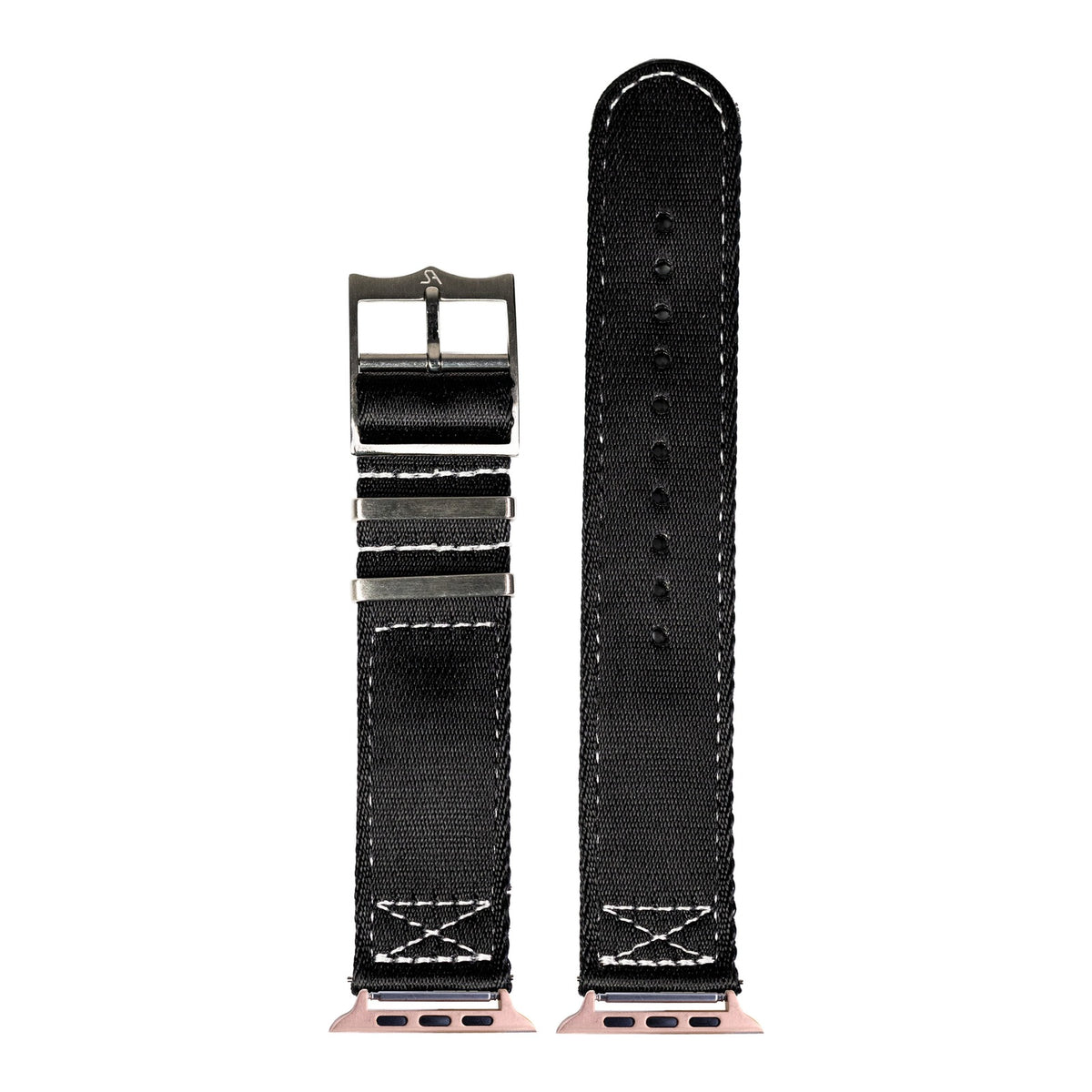 [Apple Watch] Ultra Militex - Black / White Stitching with Rose Gold Apple Watch connecters