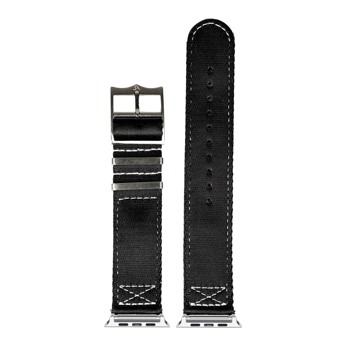 [Apple Watch] Ultra Militex - Black / White Stitching with Silver Apple Watch connecters