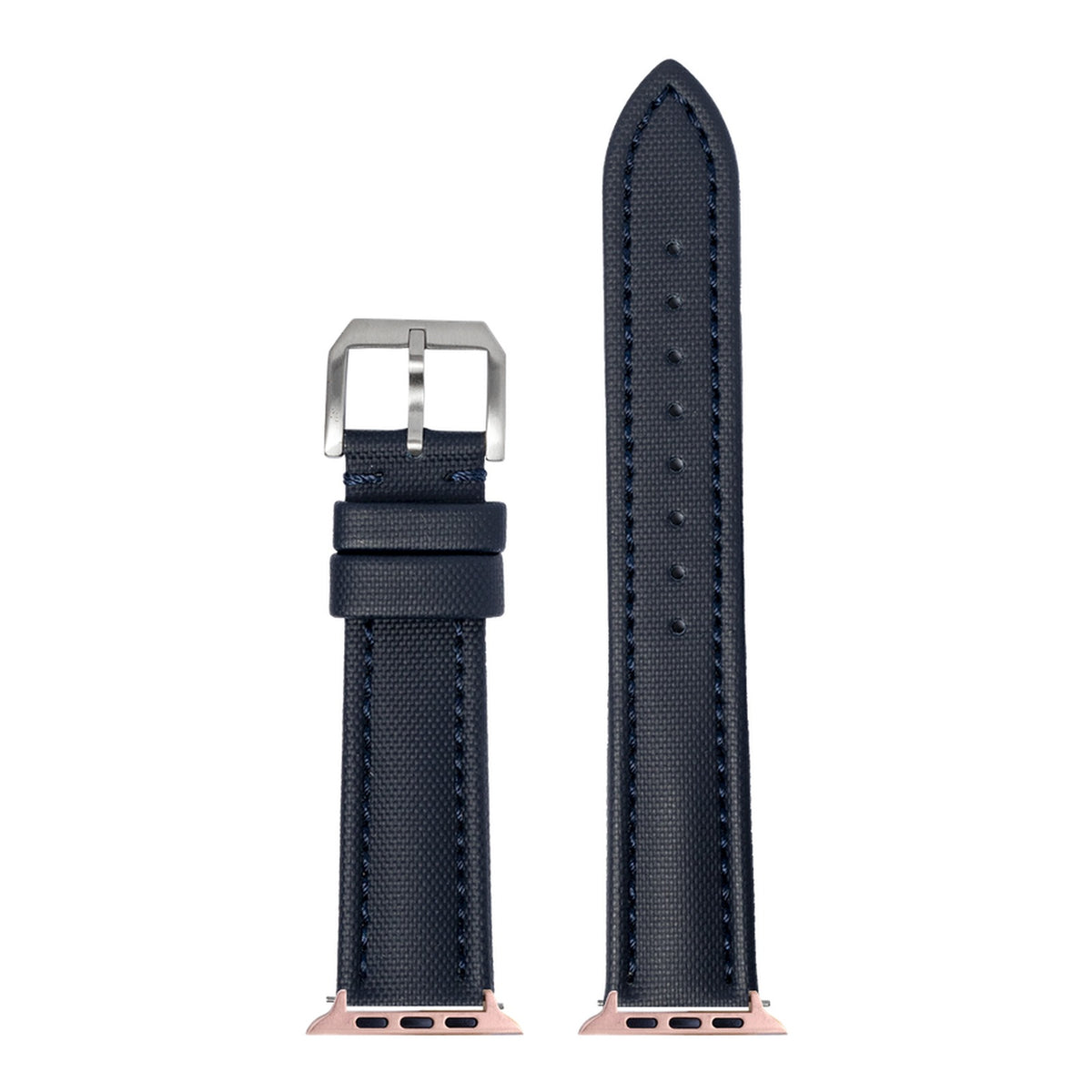 [Apple Watch] King Sailcloth - Navy Blue with Red Stitching with Rose Gold Apple Watch connecters