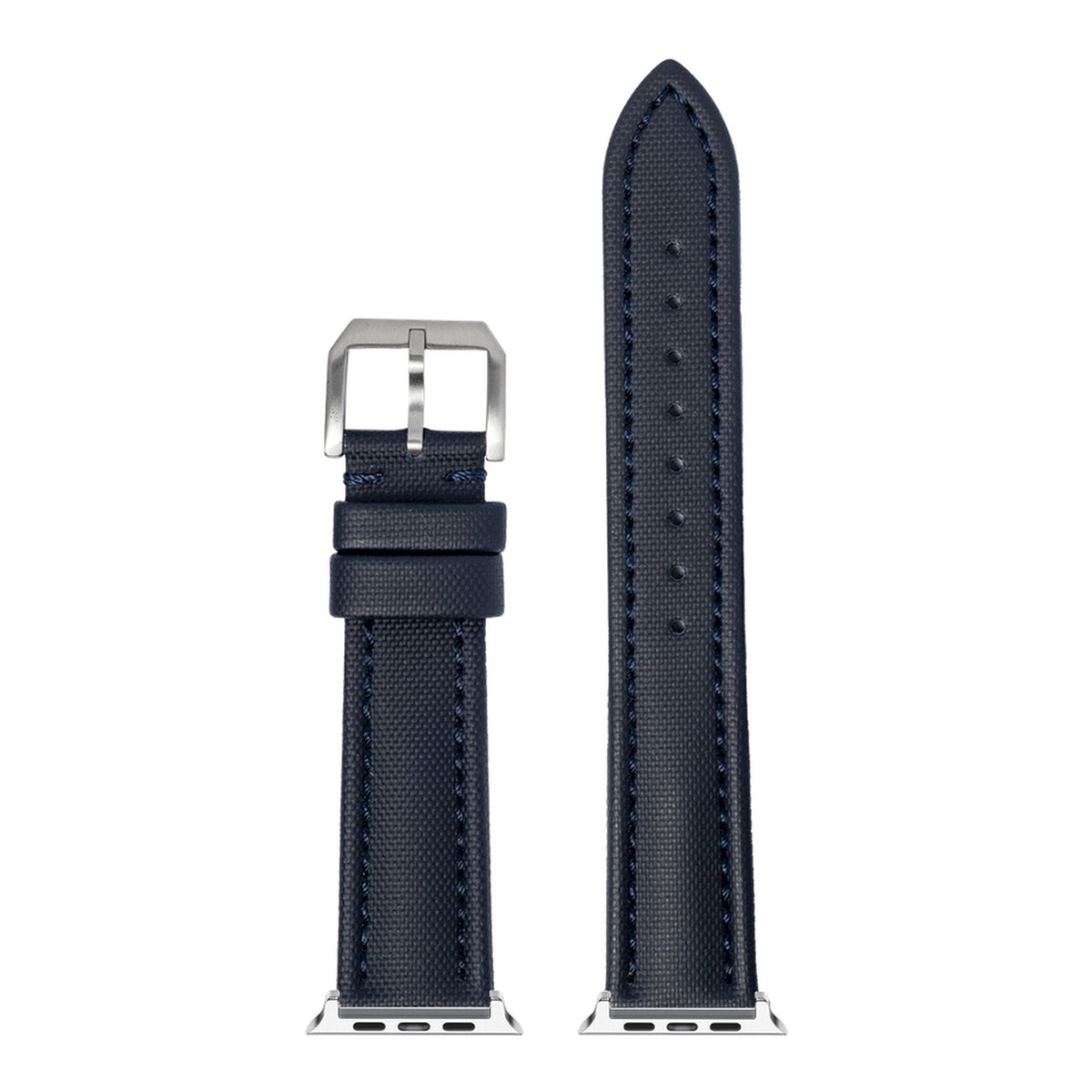 [Apple Watch] King Sailcloth - Navy Blue with Red Stitching with Silver Apple Watch connecters