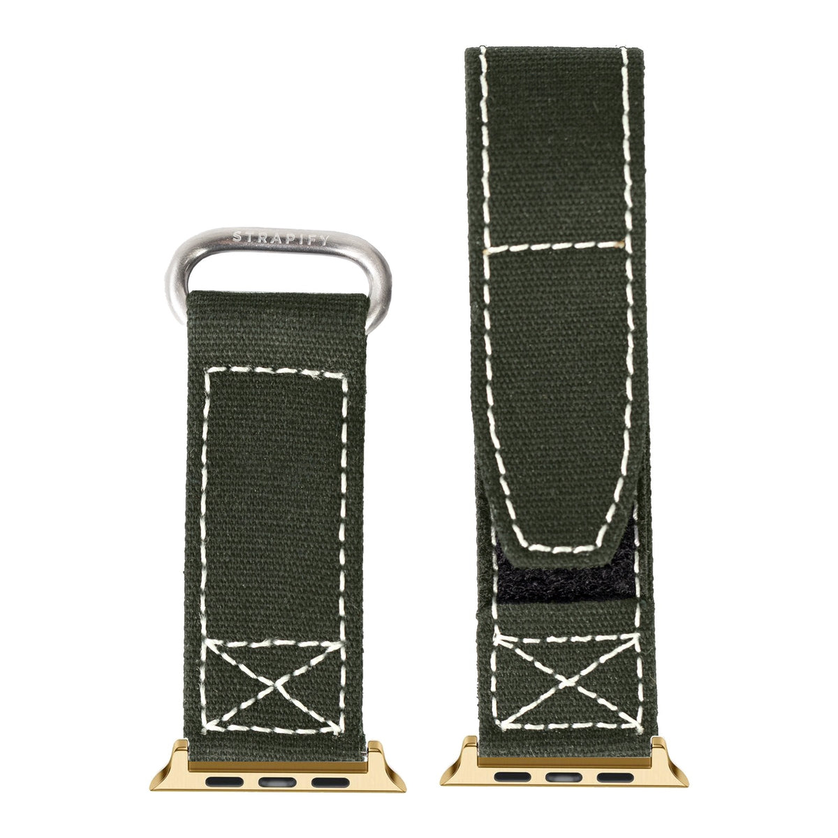 [Apple Watch] Military Velcro - Army Green | White Stitching with Gold Apple Watch connecters