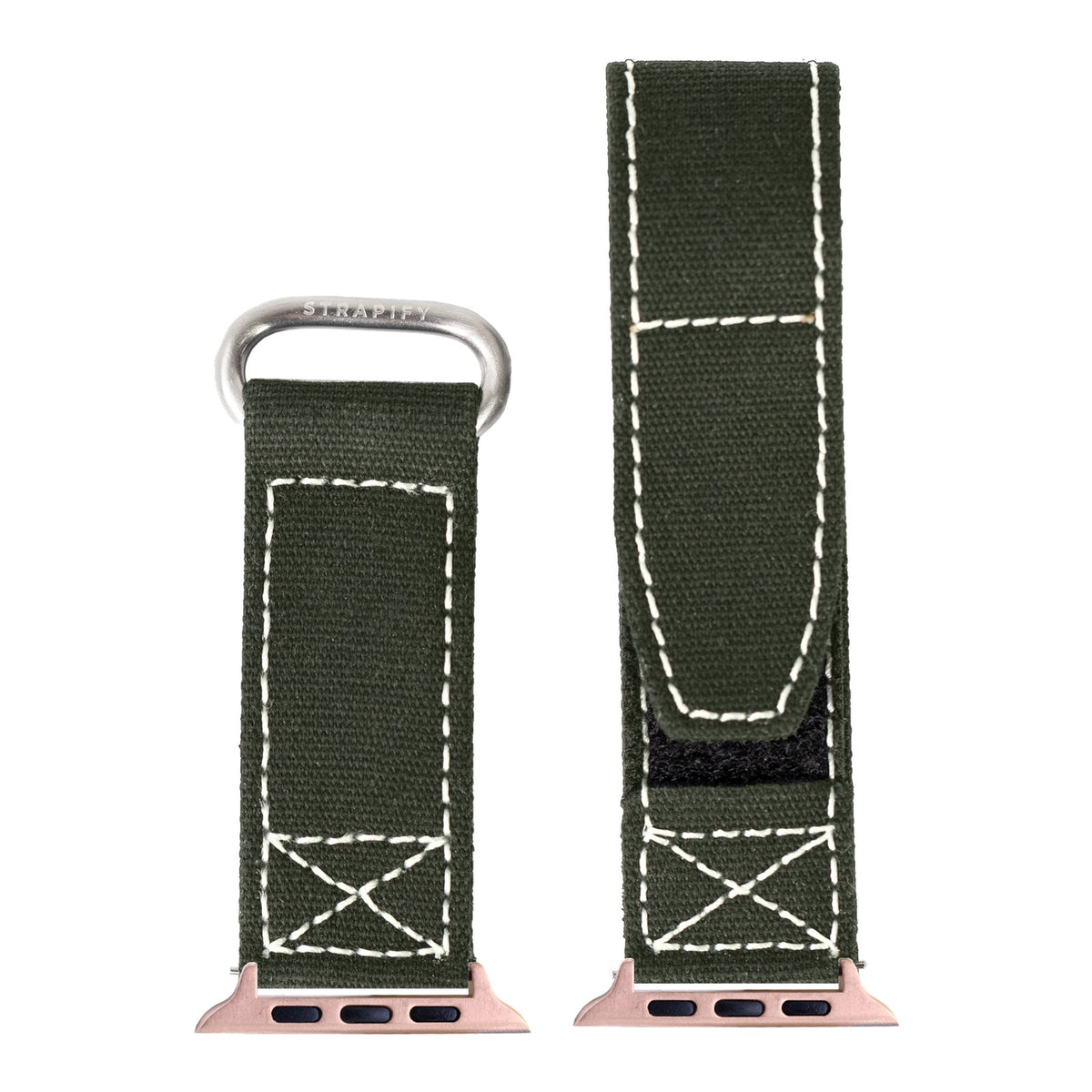 [Apple Watch] Military Velcro - Army Green | White Stitching with Rose Gold Apple Watch connecters