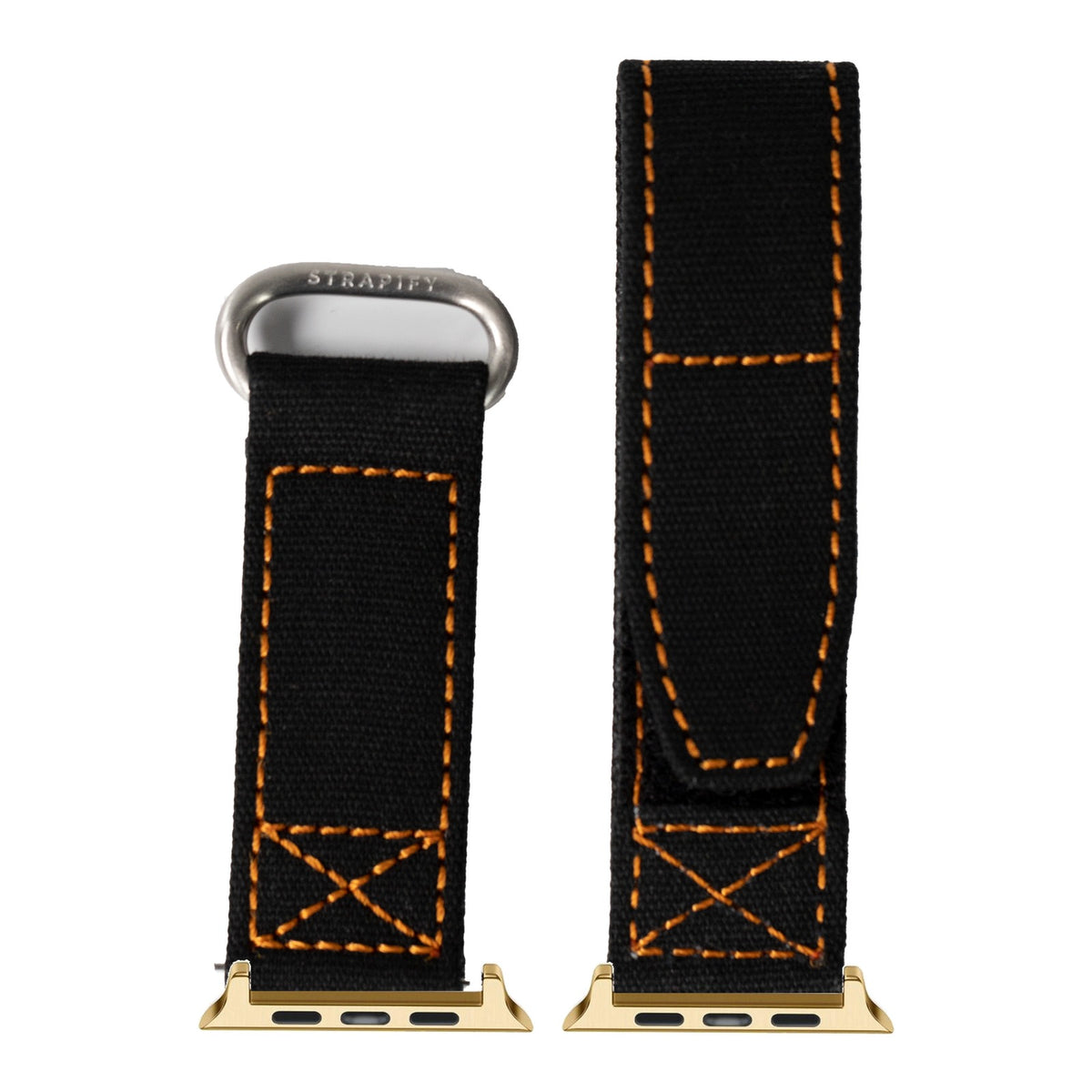 [Apple Watch] Military Velcro - Black/Orange with Gold Apple Watch connecters