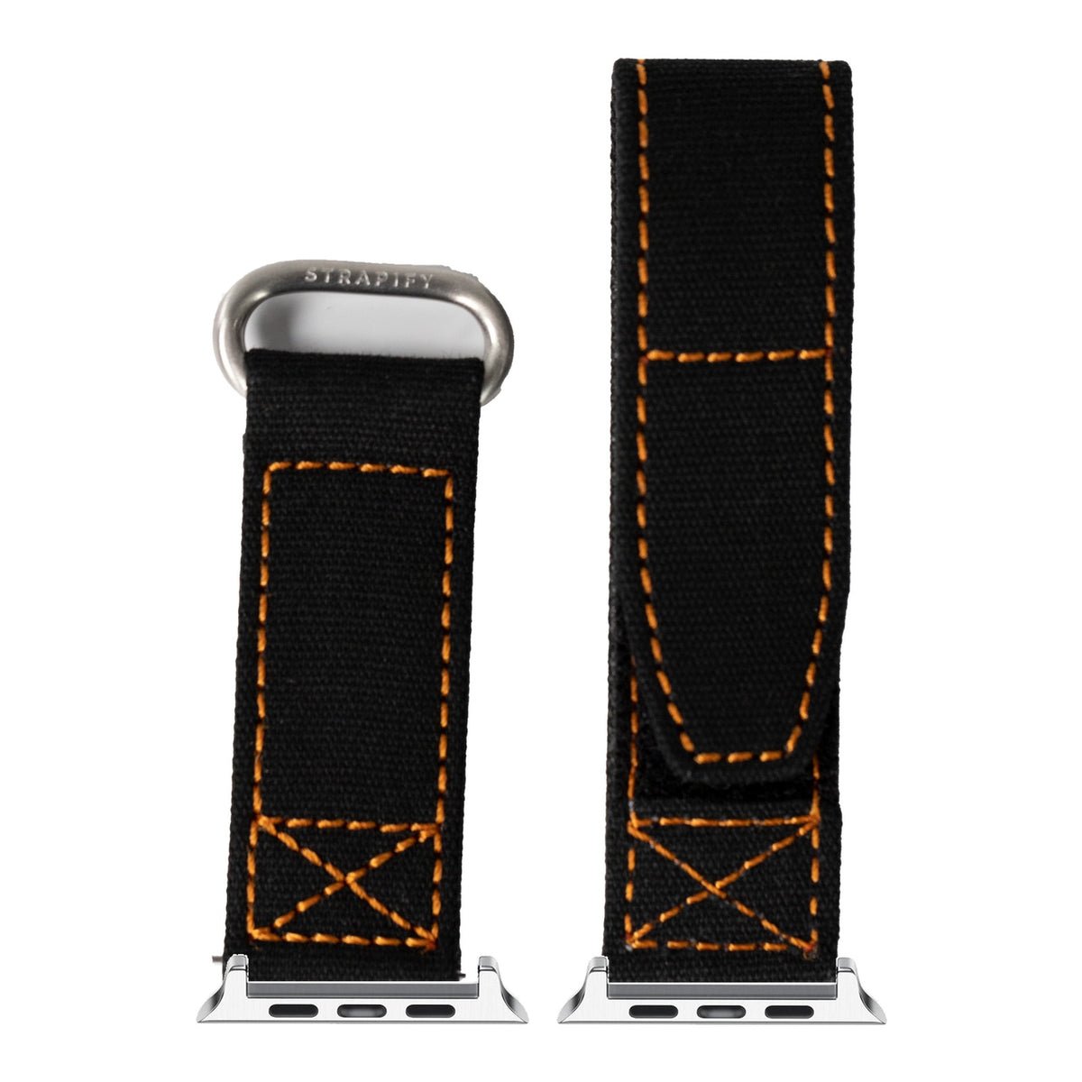 [Apple Watch] Military Velcro - Black/Orange with Silver Apple Watch connecters