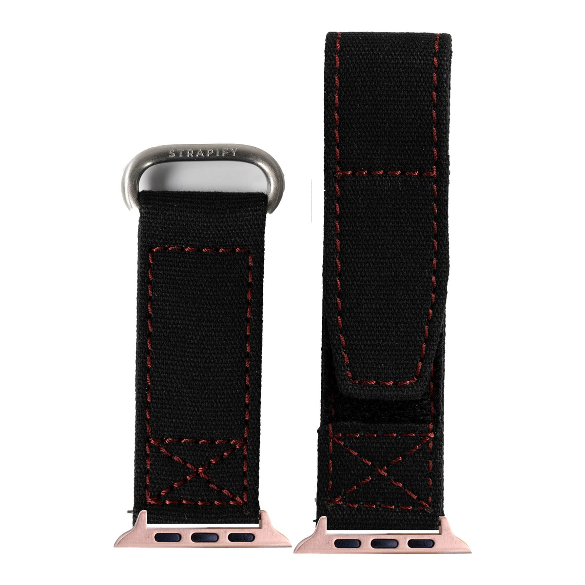 [Apple Watch] Military Velcro - Black/Red with Rose Gold Apple Watch connecters